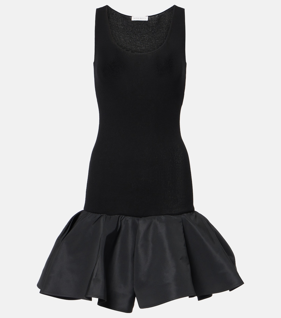 

Платье миди из хлопковой смеси с баской Nina Ricci, черный