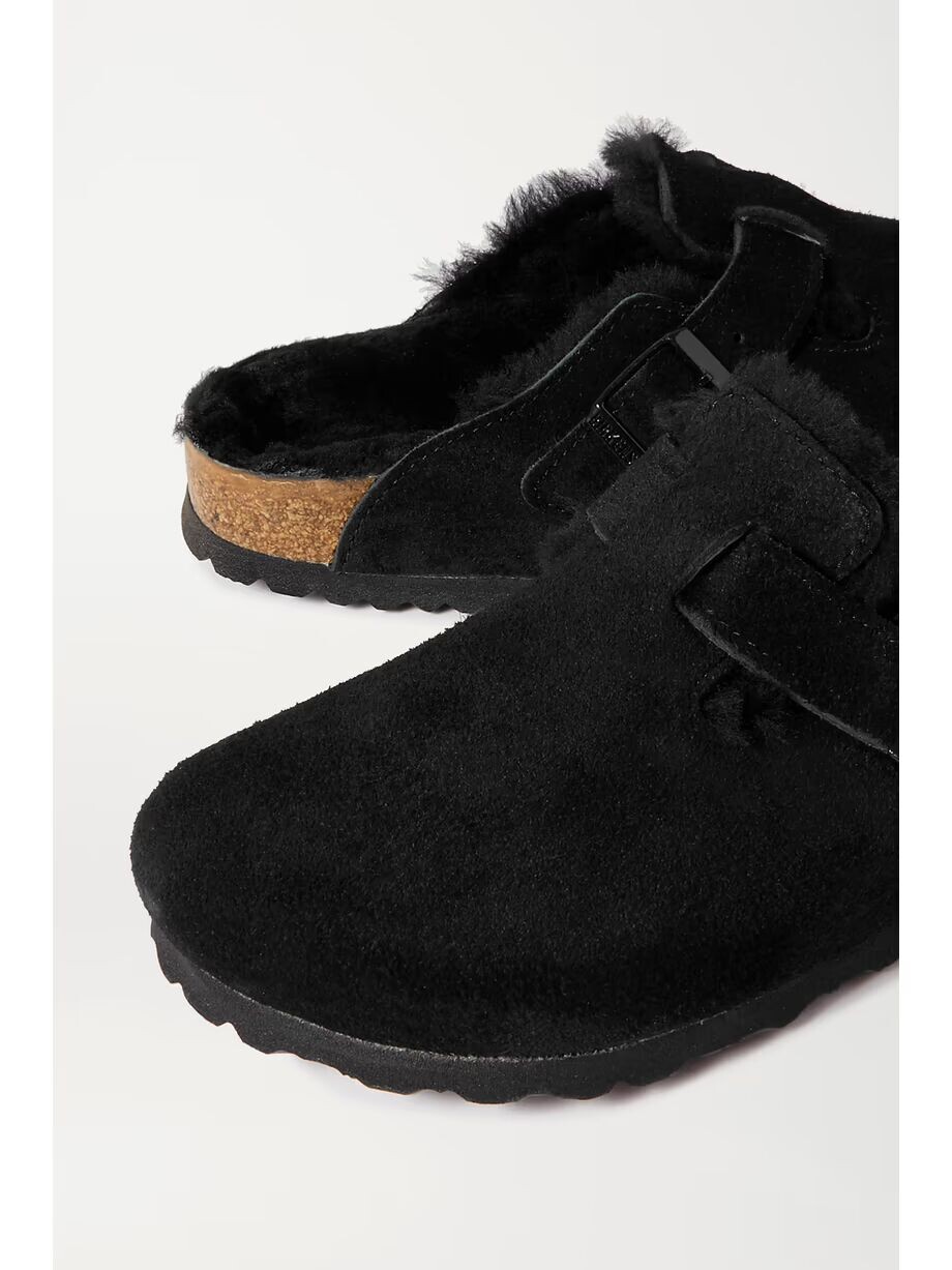Замшевые тапочки Boston на подкладке из овчины Birkenstock, черный — фото 4