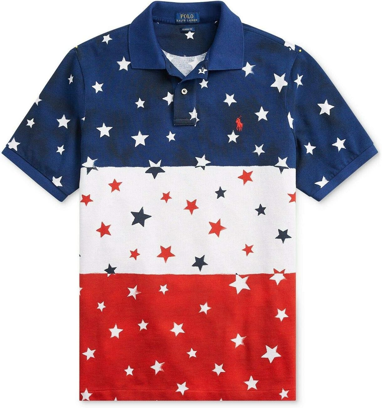 Polo Ralph Lauren мужская классическая футболка-поло Americana Star Mesh, Navy Multi — фото 4