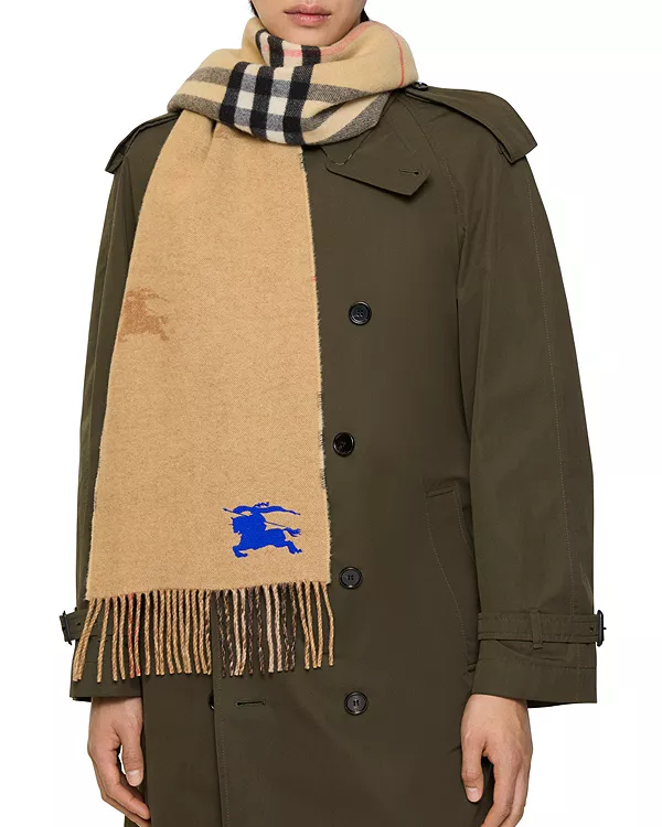 Двусторонний кашемировый шарф в клетку EKD Burberry, бежевый — фото 3