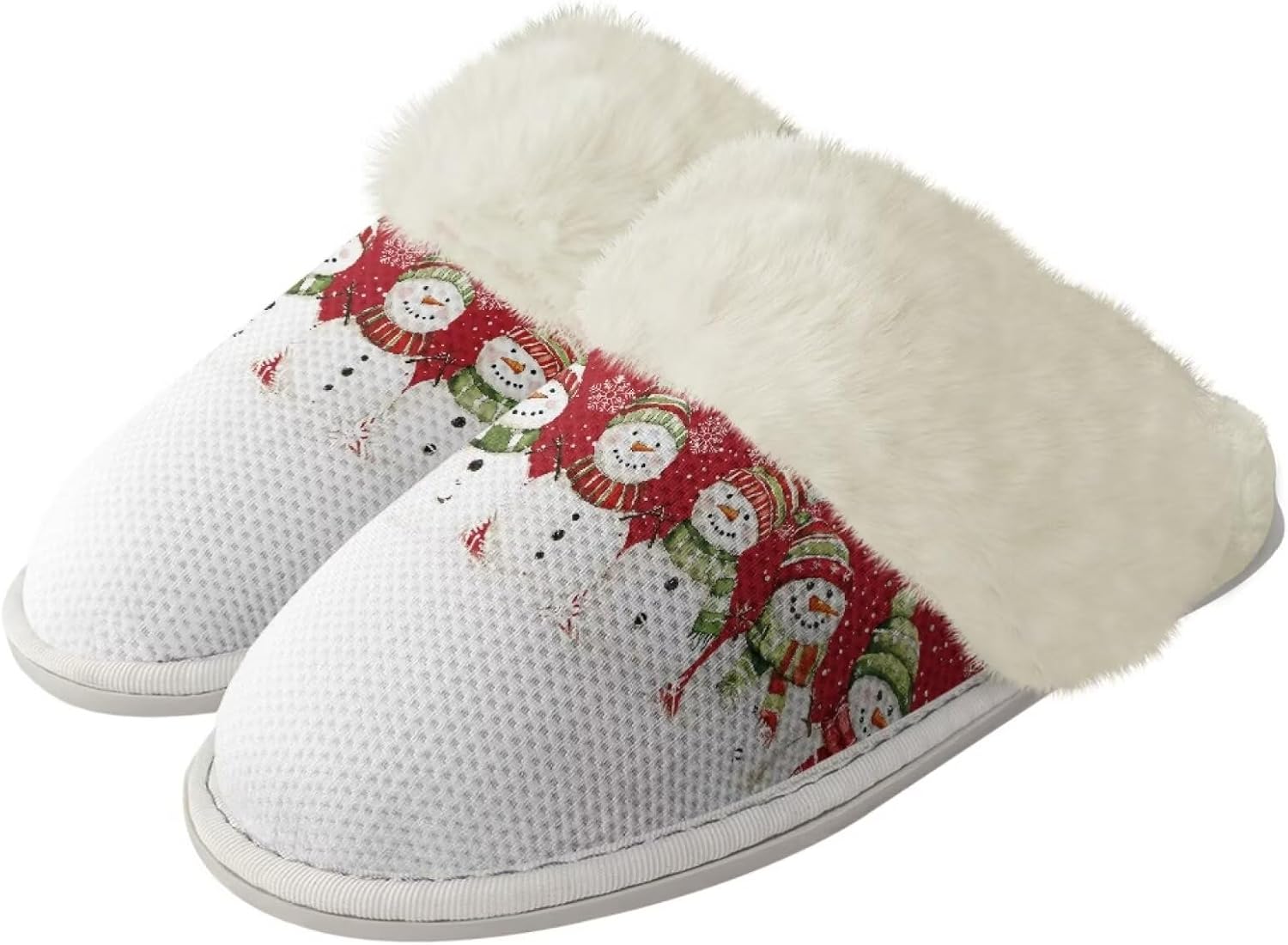 

Женские и мужские хлопковые тапочки, зимние мягкие пушистые тапочки, плюшевые тапочки, удобные теплые тапочки с меховой отделкой для дома Jiquruby, Snowman Print
