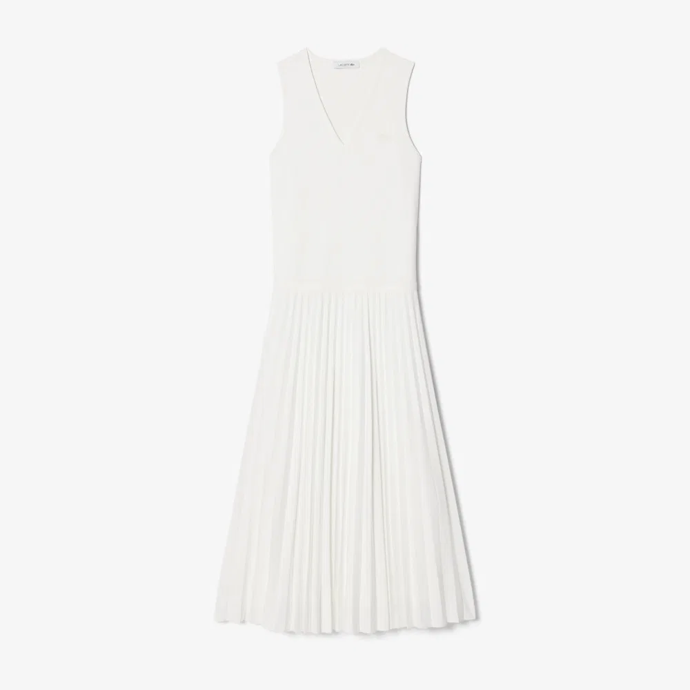 Платье Lacoste плиссированное без рукавов Off-White