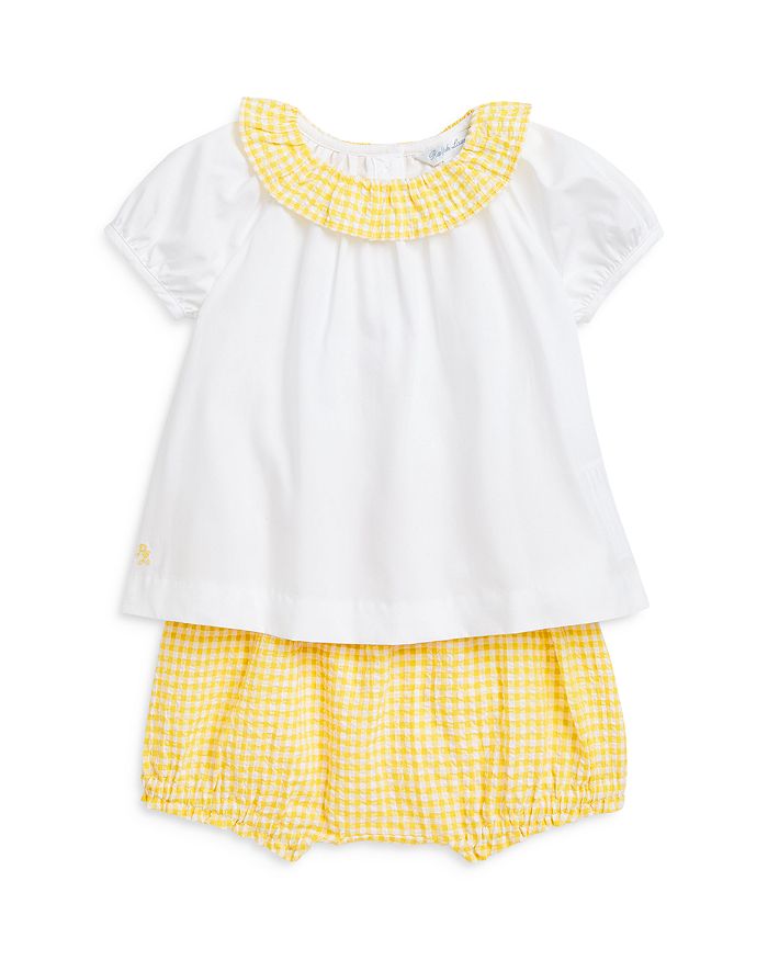 

Комплект из топа и шорт в полоску в клетку для девочек - Baby Ralph Lauren, желтый