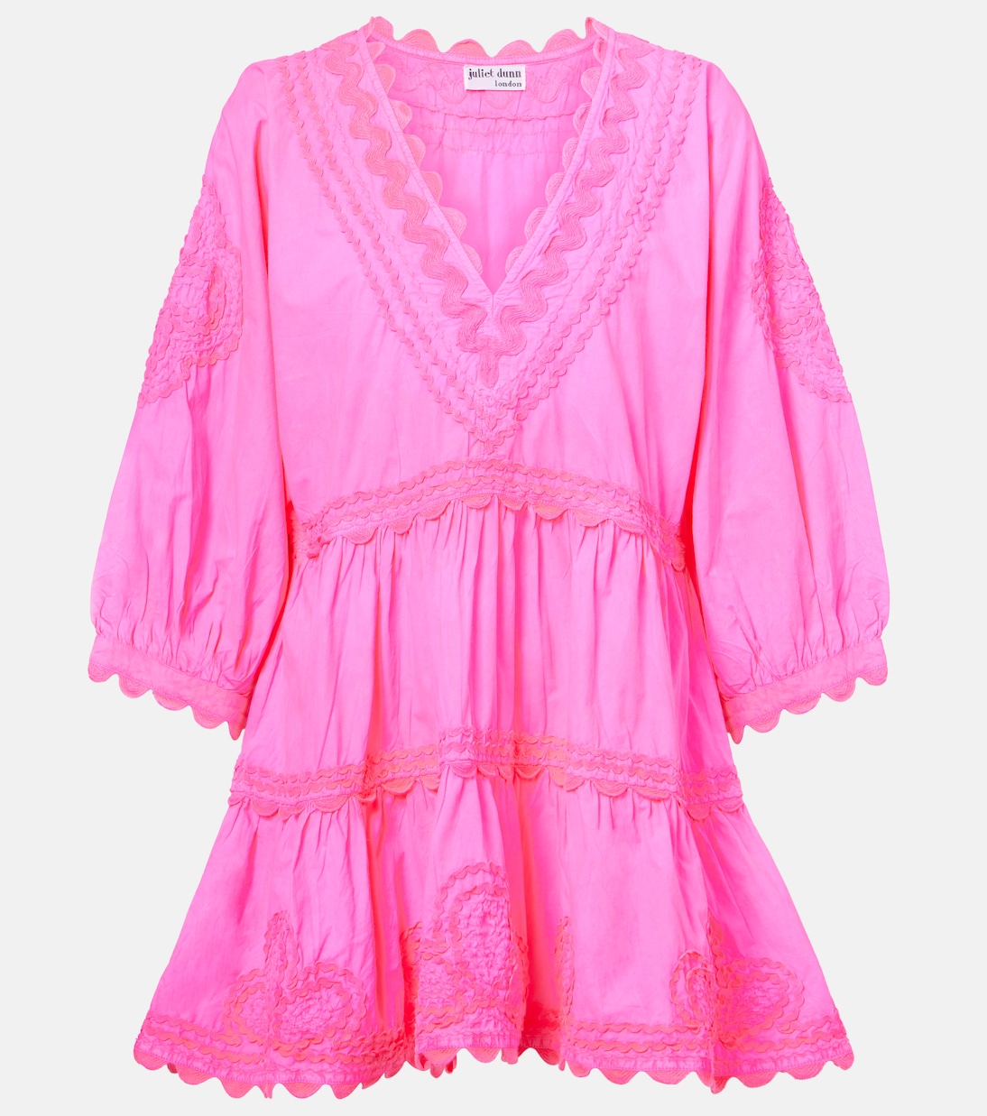 

Вышитая многослойная мини-юбка из хлопкового поплина Juliet Dunn, Indian Pink