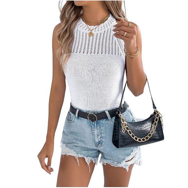 

Женский вязаный топ-свитер с круглым вырезом и ажурной вязкой Yesfashion, White