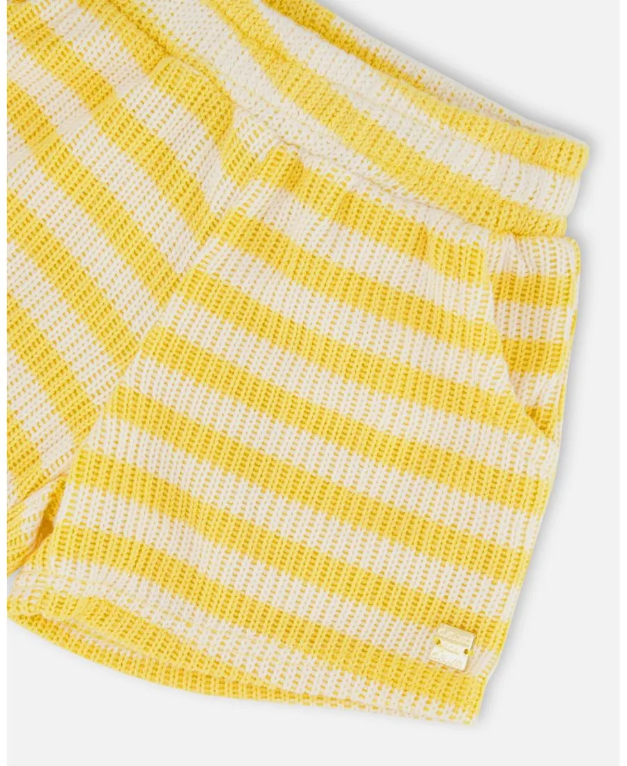 Полосатые шорты для девочек-малышек Deux par Deux, желтый & белый stripes — фото 4