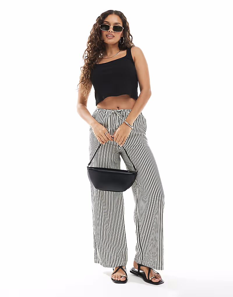 

Широкие брюки New Look Petite в полоску черного цвета