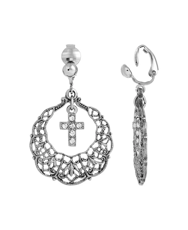 

Серьги-Клипсы с золотыми кристаллами в форме креста Symbols Of Faith, silver-tone