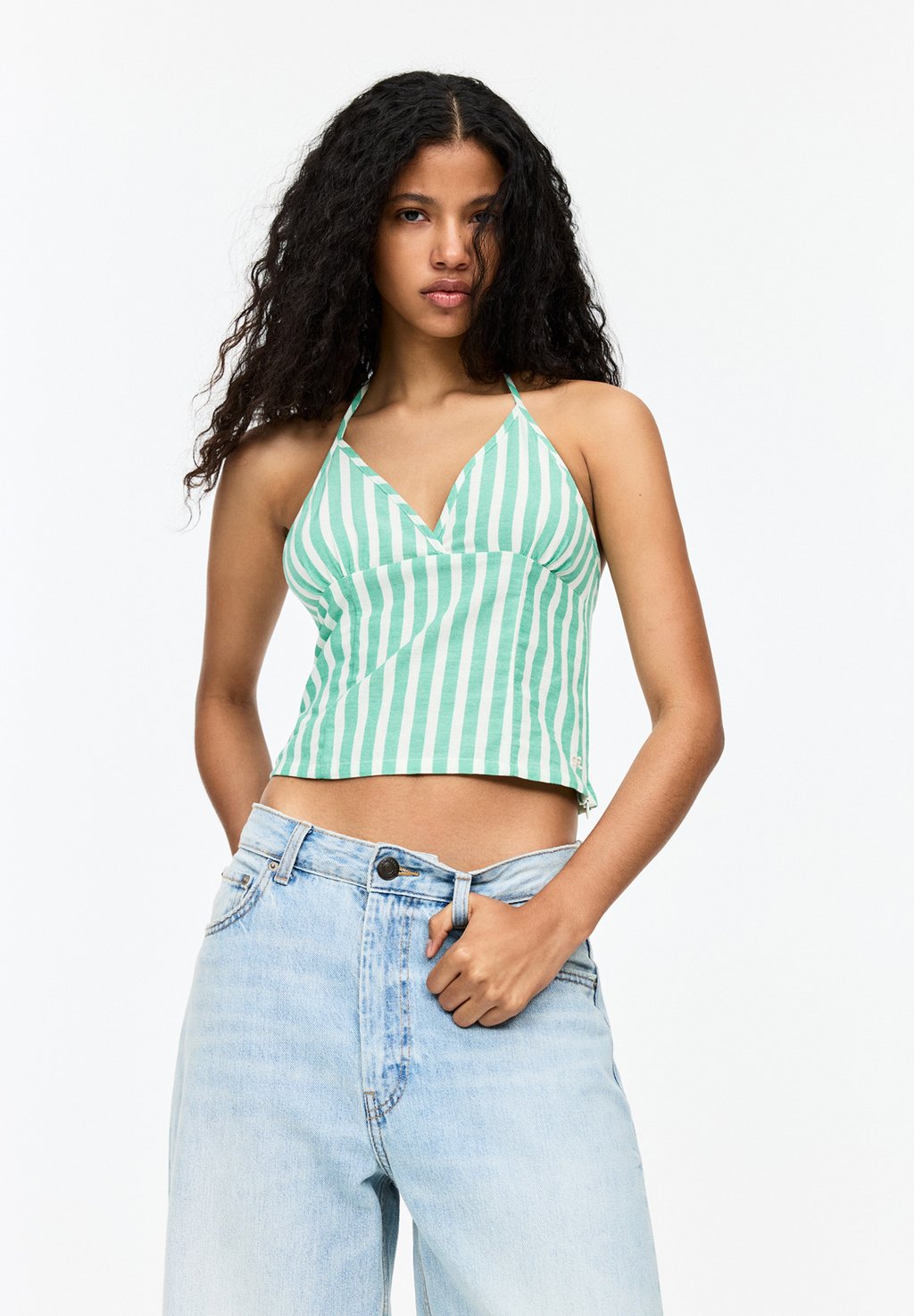 

Топ STRIPED HALTER PULL&BEAR, светло-зеленый