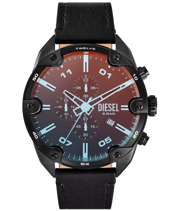 

Мужские кожаные часы с шипами Chronograph Black Leather 49 мм Diesel
