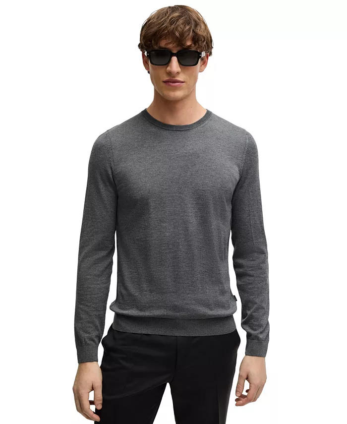 

Мужской тонкий свитер из мериносовой шерсти Hugo Boss, серый