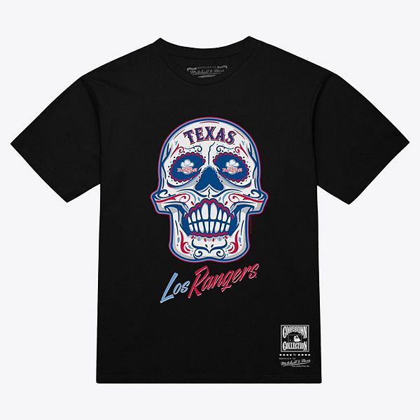 

Женская черная футболка Texas Rangers с сахарным черепом Mitchell & Ness