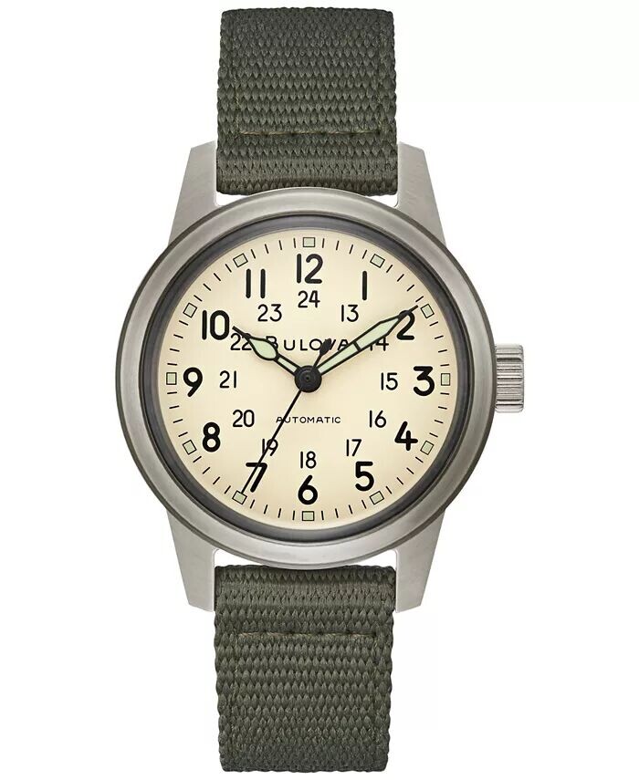 

Мужские автоматические часы Hack с зеленым нейлоновым ремешком, 38 мм Bulova