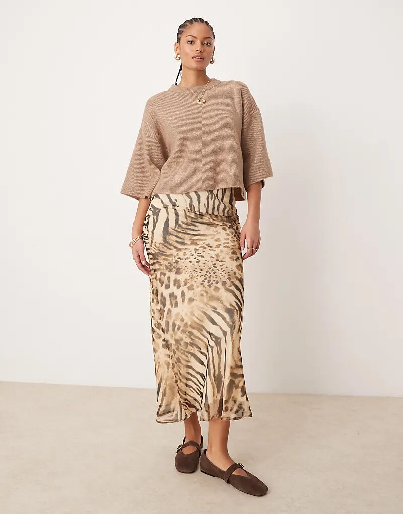 

Шифоновая юбка макси с косой талией в леопардовый принт ASOS