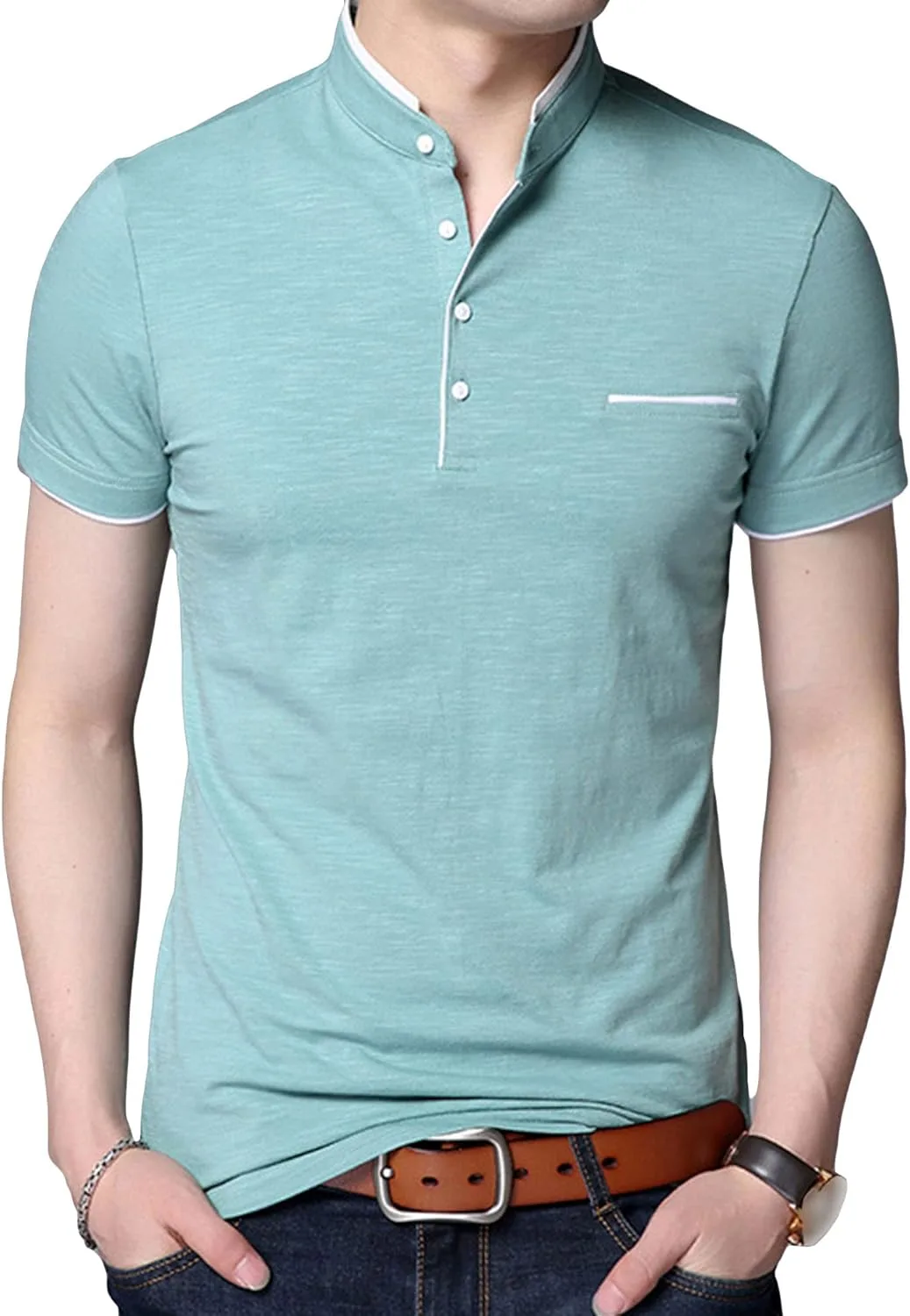 

Мужская футболка Slim Fit однотонная с отложным воротником и коротким рукавом