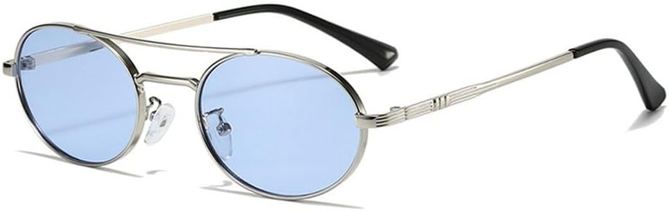 

Винтажные маленькие овальные металлические солнцезащитные очки с двойной перемычкой для женщин, модные сине-зеленые оттенки, защита от ультрафиолета UV400, модные панк-солнцезащитные очки для мужчин SKFGNX, Silver Blue