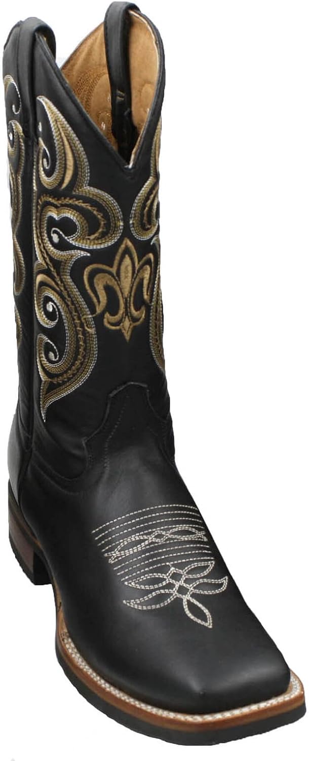 

Мужские ковбойские сапоги из натуральной коровьей кожи для родео, черные Bonus