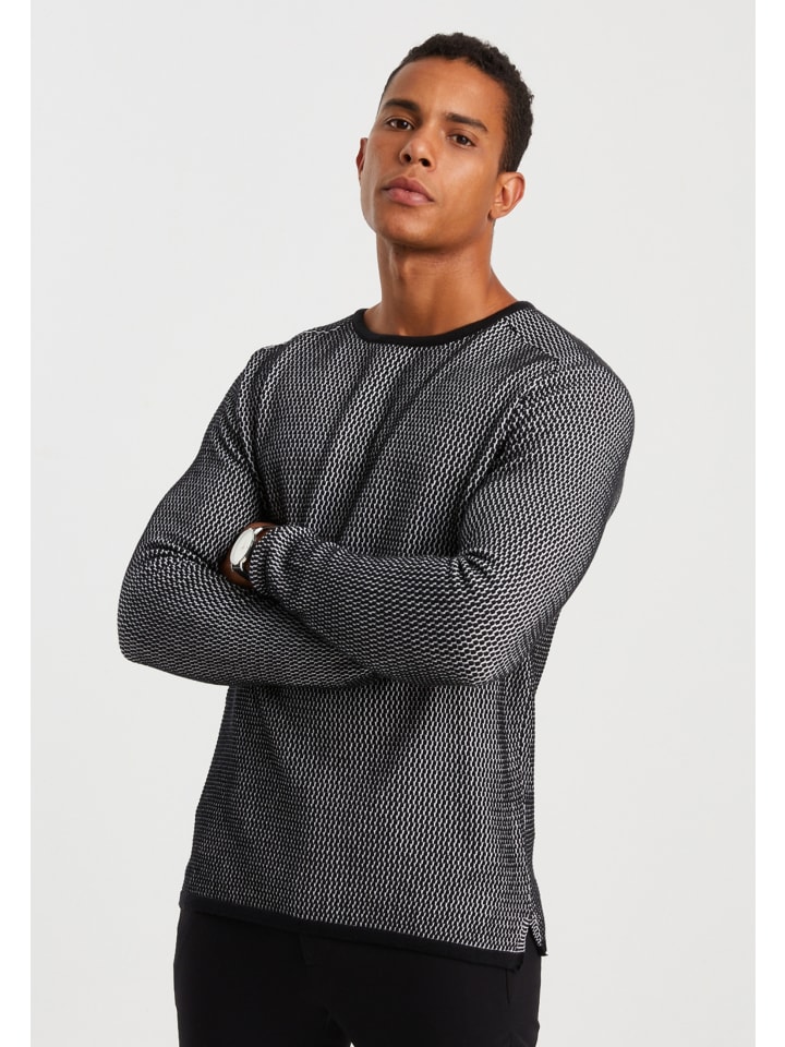 

Пуловер Leif Nelson Herren Rundhalspullover Strickpullover Strickpullover, цвет SCHWARZ-ECRU