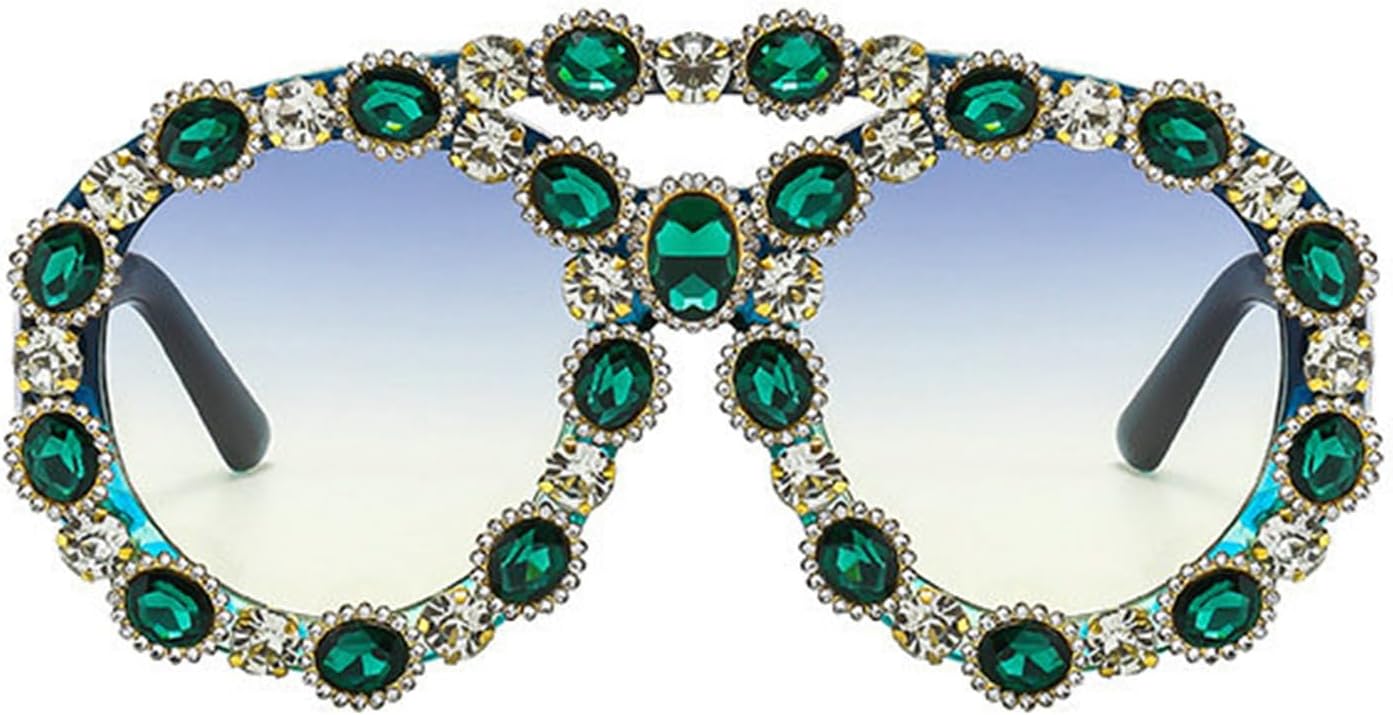 

Солнцезащитные очки Willochra Oversized Bling Diamond Sunglasses для женщин и мужчин в стиле ретро, ​​модные, 90-х, с блестящими стразами, круглые, в форме щита, Green