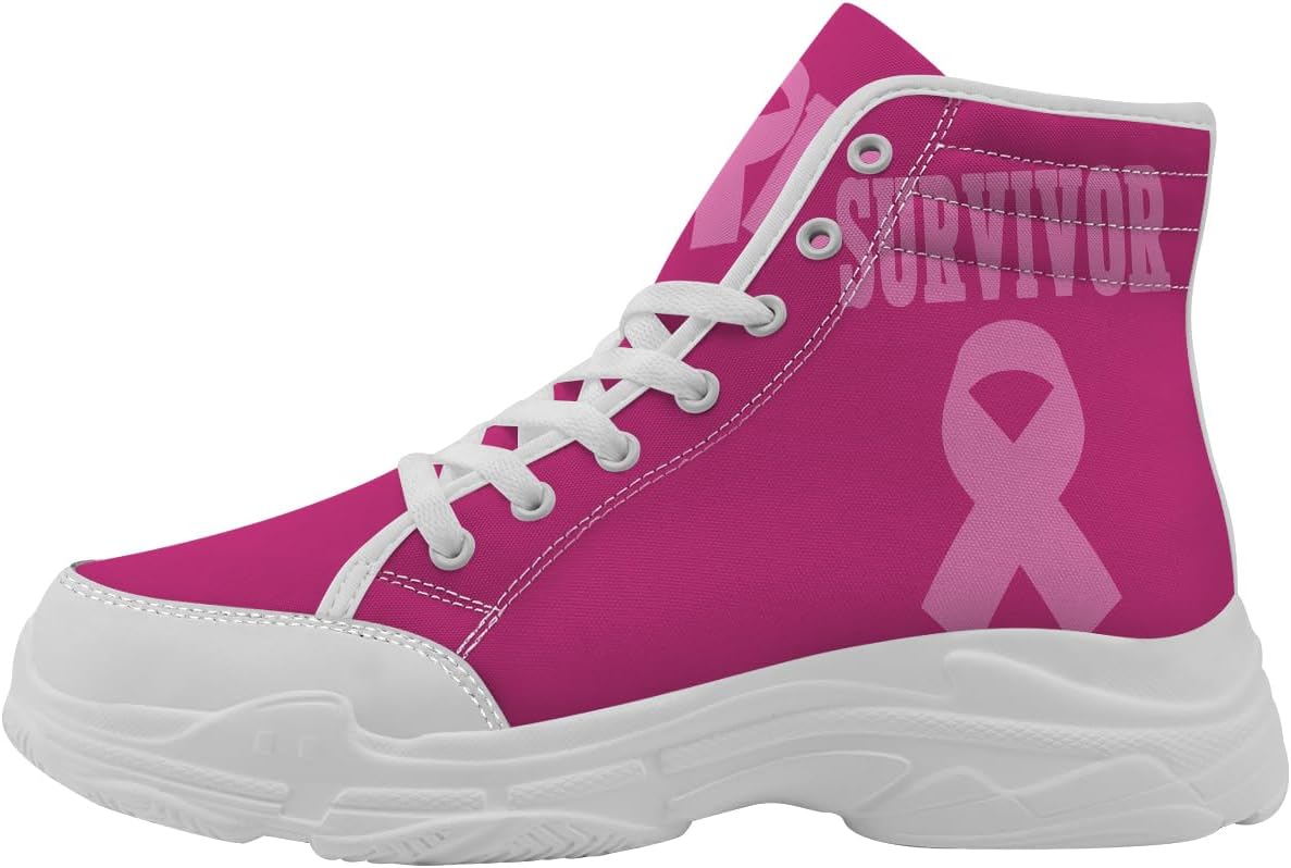 

Кроссовки Quorax для женщин с осведомленностью о раке груди, высокие на шнуровке, из хлопка, подарок для нее и для него, розовый