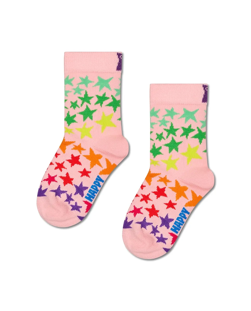 

Длинный носок для девочки розового цвета с звездочками Happy Socks