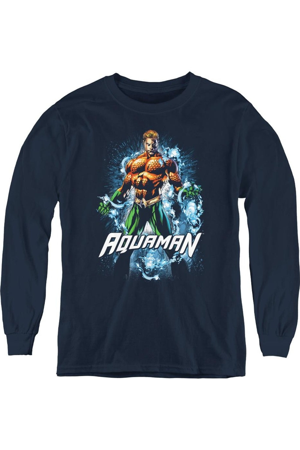 

Футболка с длинным рукавом "Лига справедливости Америки" и водными суперспособностями для молодежи Gildan, темно-синий