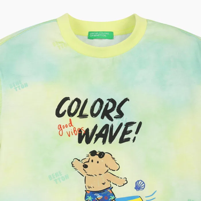 Детская лаймовая футболка Tie-Dye Puppy от Benetton Kids — фото 3