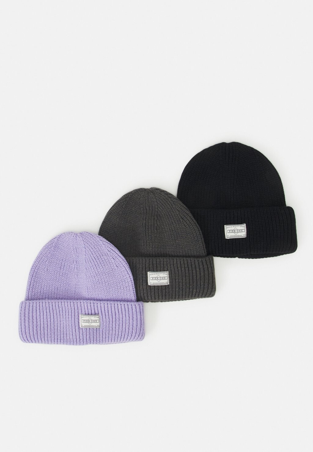 

Шапка УНИСЕКС, НАБОР 3 шт. Pier One, черный/темно-серый/сиреневый