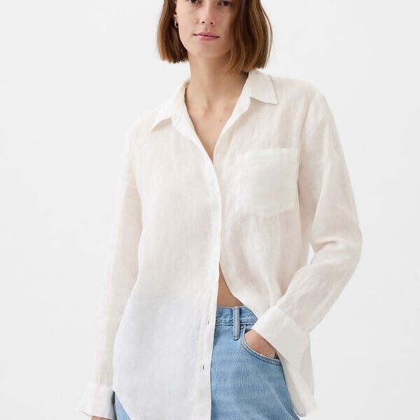 

Рубашка boyfriend-fit из льна с карманом Gap, белый