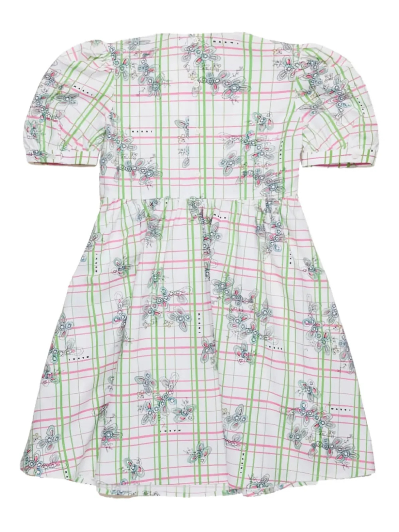 Платье в клетку с рукавами-фонариками Marni Kids, белый — фото 2