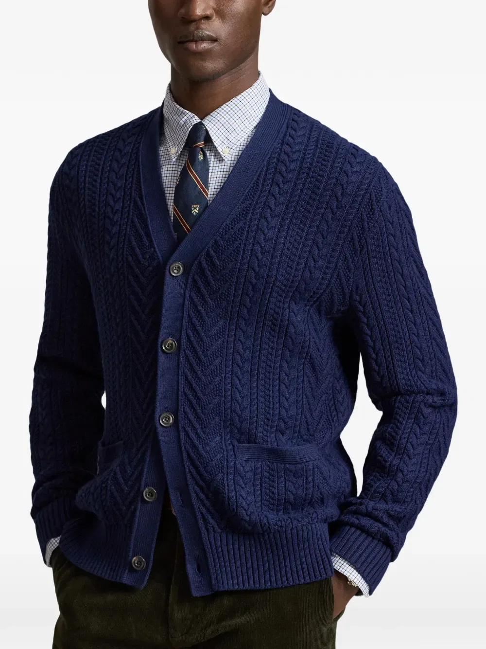 Хлопковый кардиган арановой вязки Polo Ralph Lauren, синий — фото 3