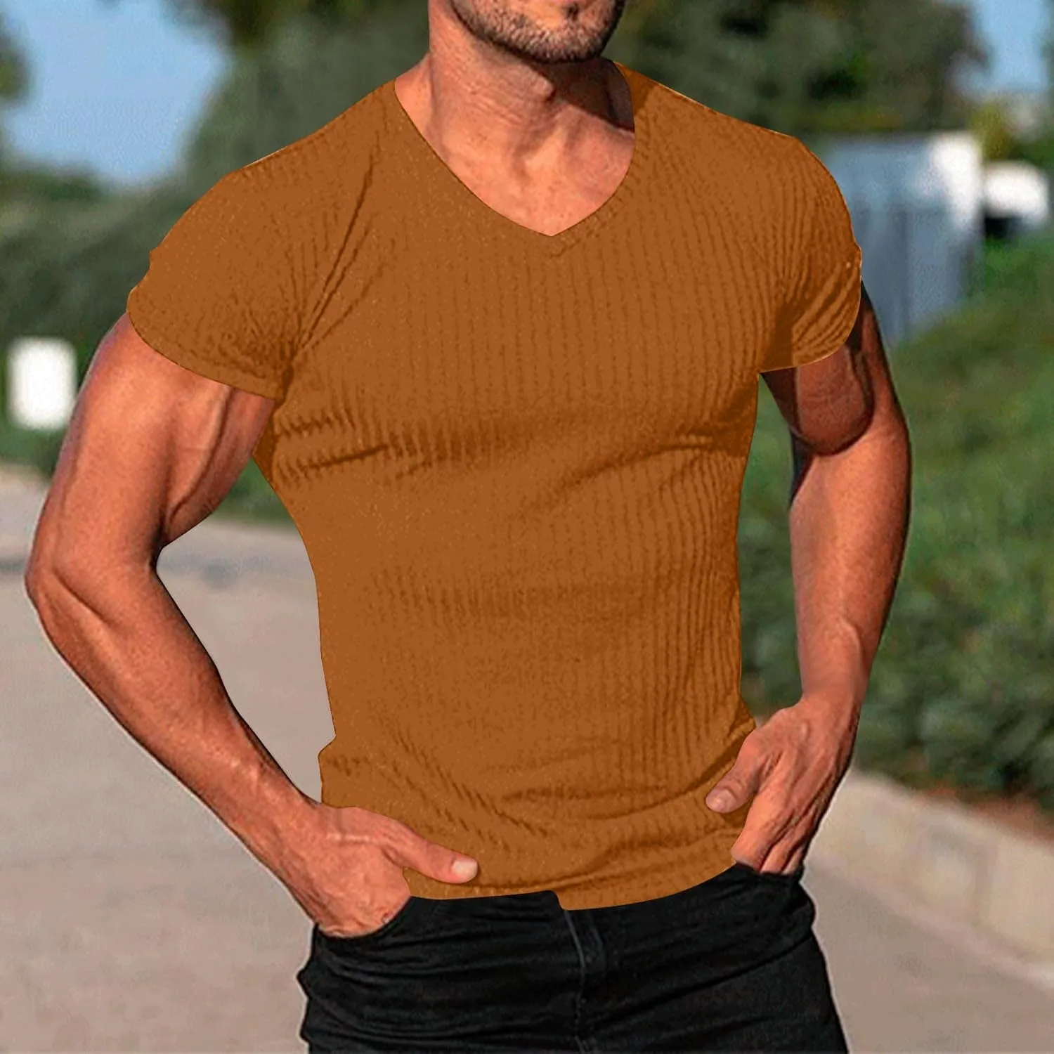 Мужская футболка V-образного выреза Stretch Slim Fit — фото 2
