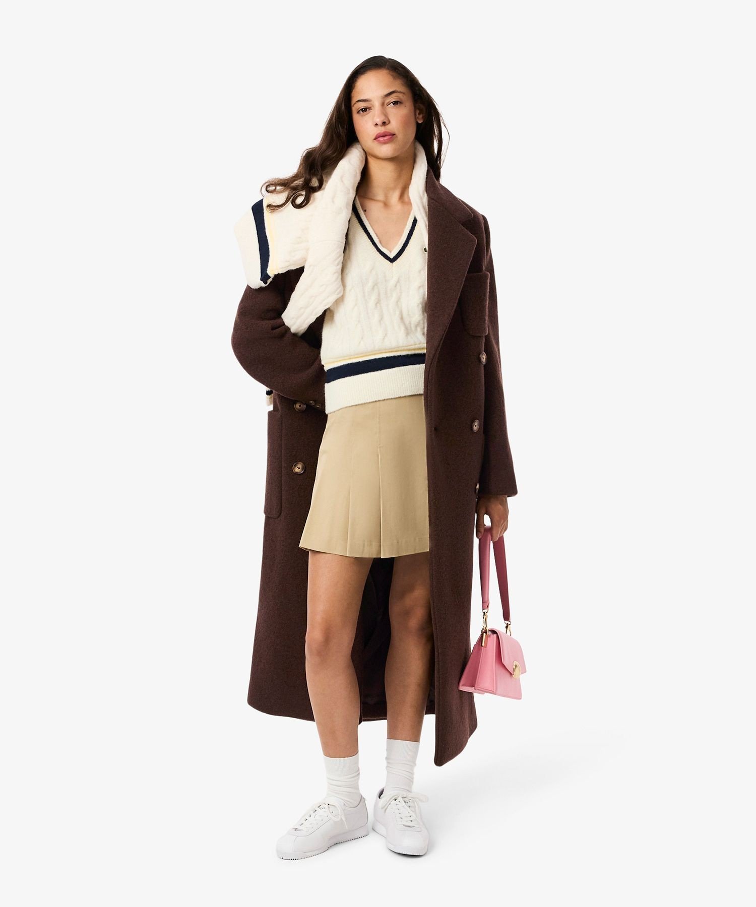 Пальто LACOSTE Двубортное длинное, 100% шерсть, темно-коричневое — фото 3