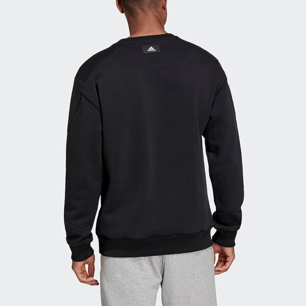 Толстовка Men's adidas Fi Wtr Crew Large Logo Printing Sports Round Neck Pullover Black, черный — фото 3