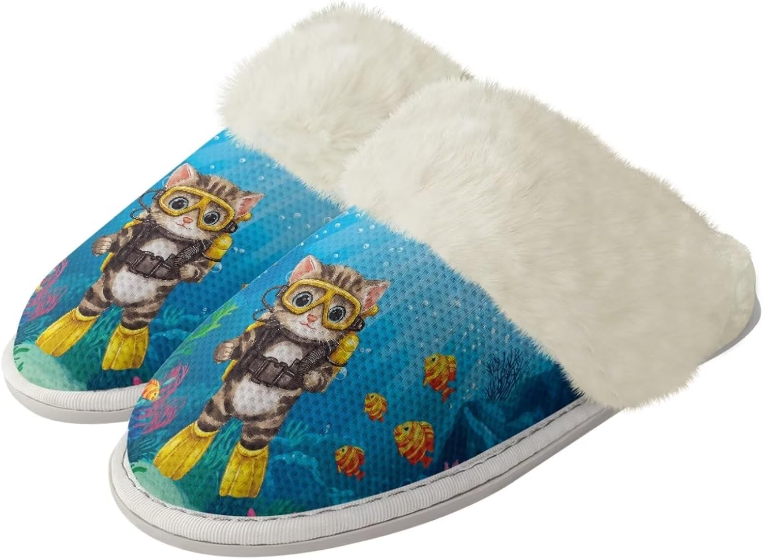

Тапочки Forchrinse South Horse с принтом подсолнуха для женщин и мужчин, в стиле коренных американцев, с мягкой подкладкой из памяти формы, теплые, с противоскользящей резиновой подошвой, Underwater Funny Cat