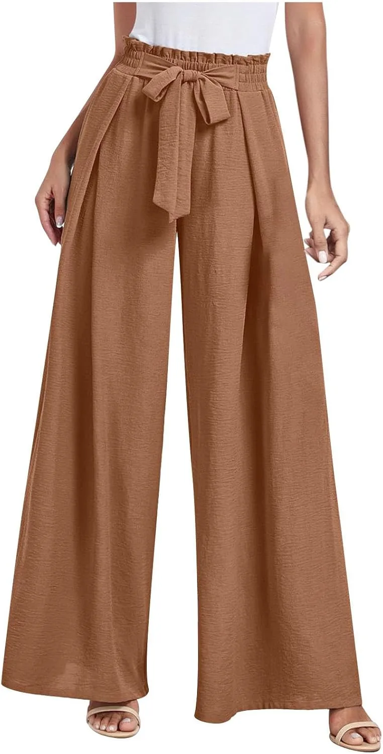 

Женские брюки JOAU деловые повседневные эластичные с высокой талией и широкими штанинами