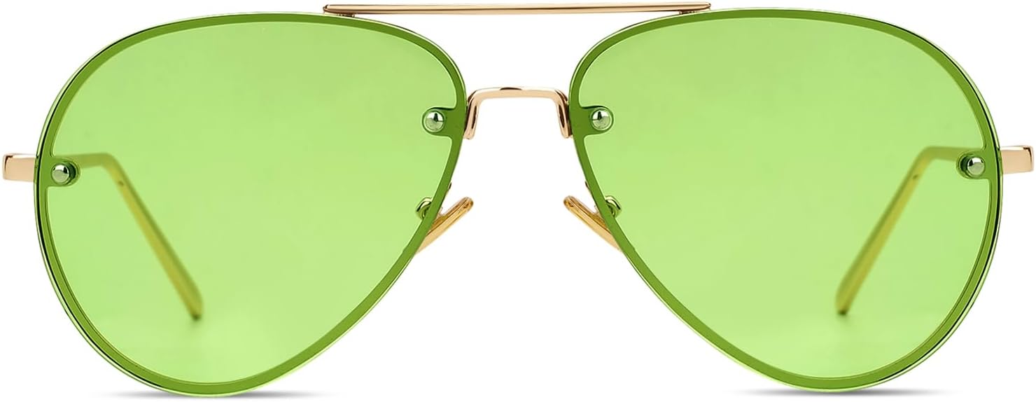

Классические солнцезащитные очки-авиаторы Freckles Mark большого размера в винтажном ретро-стиле с золотистой металлической оправой и прозрачными цветными линзами, диаметр линз 62 мм, Clear Green