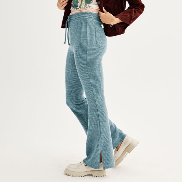 

Юношеские высокие вязаные расклешенные брюки So, цвет vintage blue