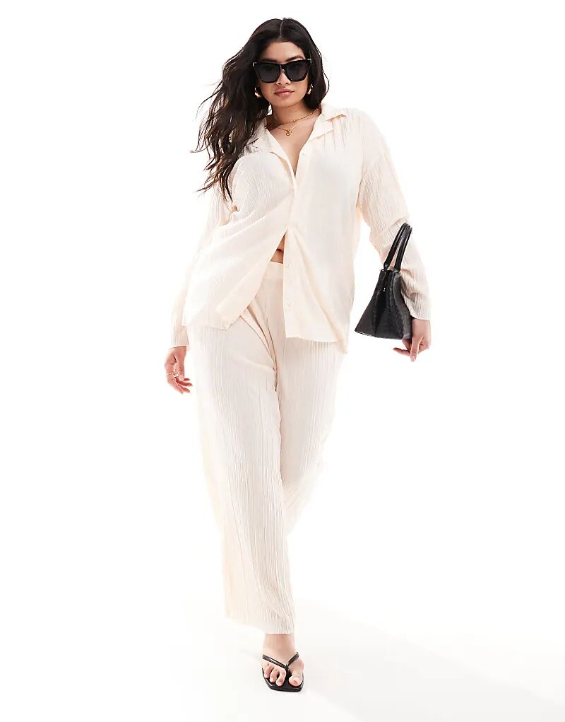 

Vero Moda Curve – Широкие брюки со складками теплого цвета экрю, сочетающиеся