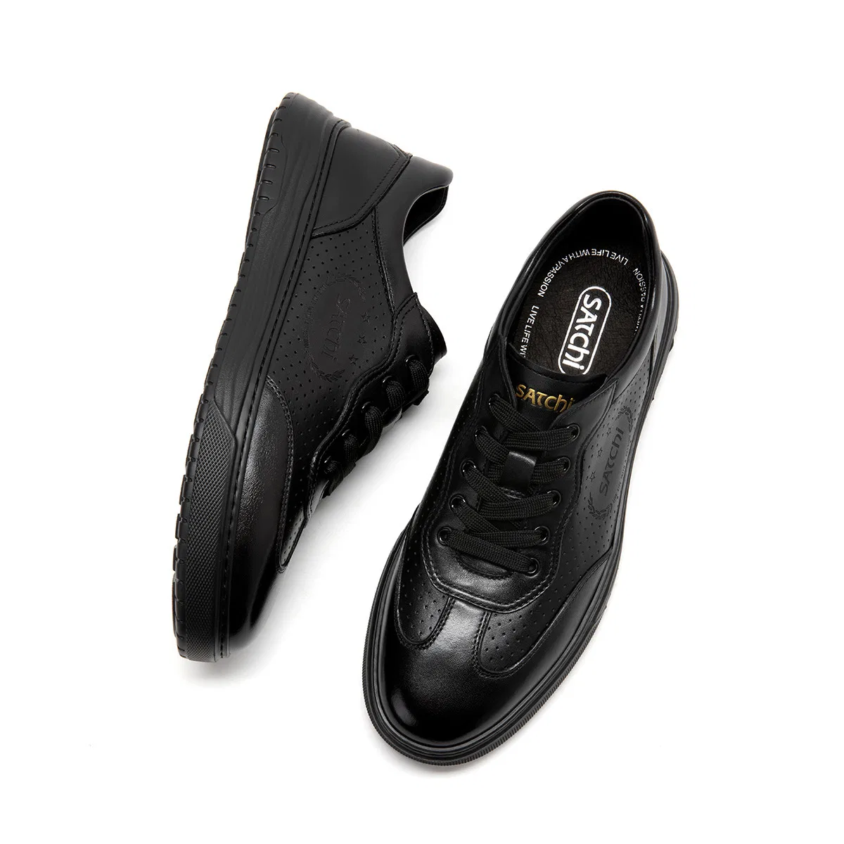 Satchi Top Grain Cow Leather Casual Shoes Men's Black — фото 4