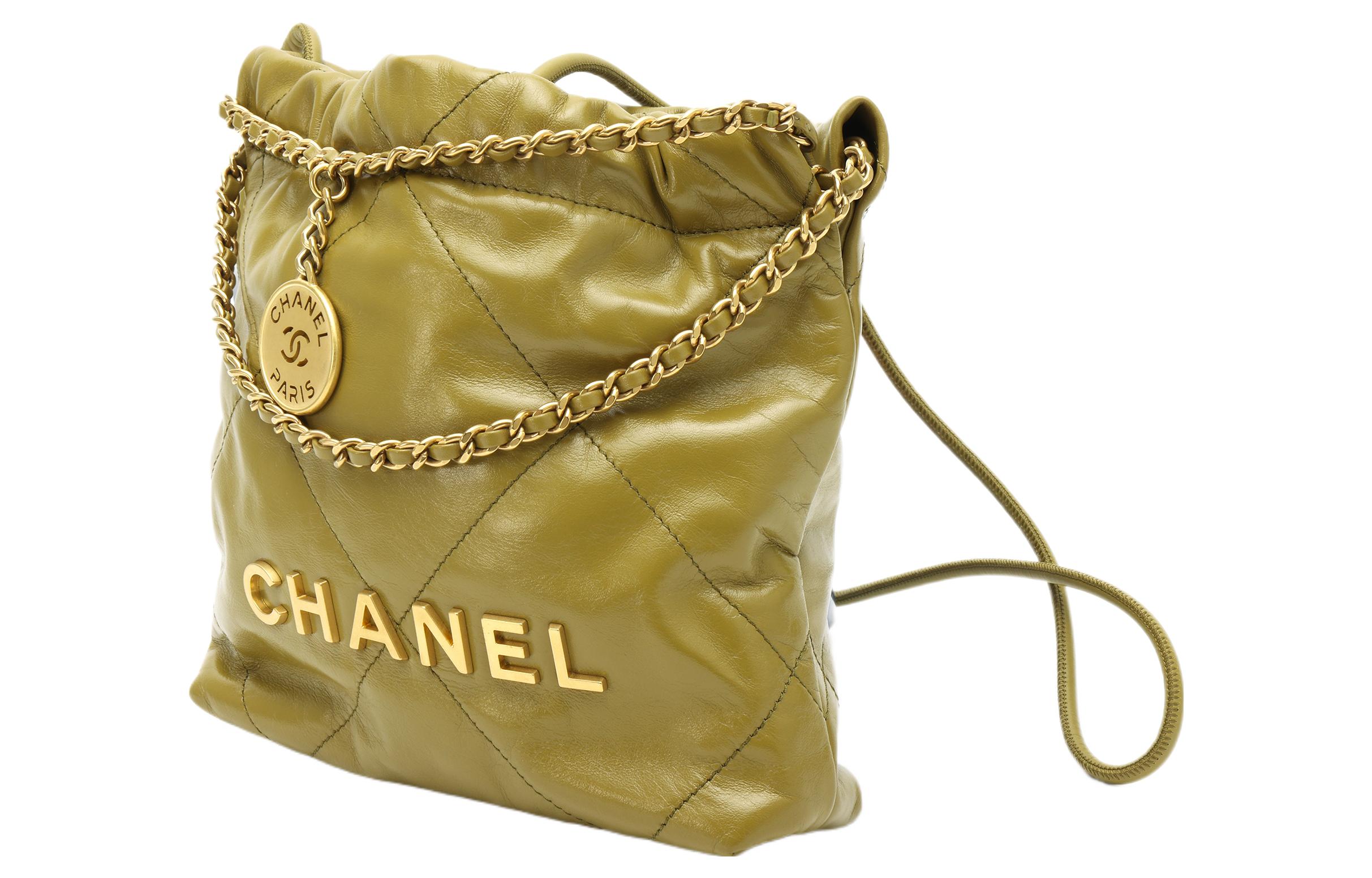 CHANEL Сумка-ведро из яркой телячьей кожи Мини женская оливково-зеленая сумка через плечо — фото 3