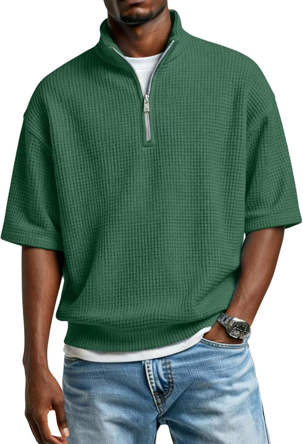 

Мужская поло с четвертью молнии, вязаная, с коротким рукавом OKDNAJDD