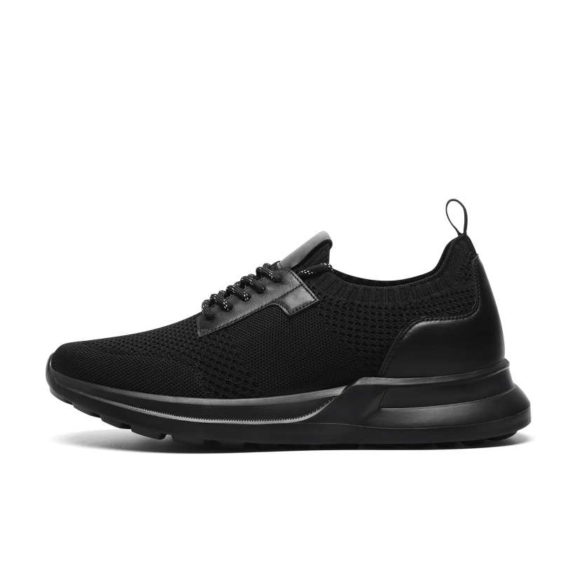 

Мужские повседневные туфли Low-Top Jet Black Feather He Jinchang, угольно-черные [Скрытая платформа 7 см]