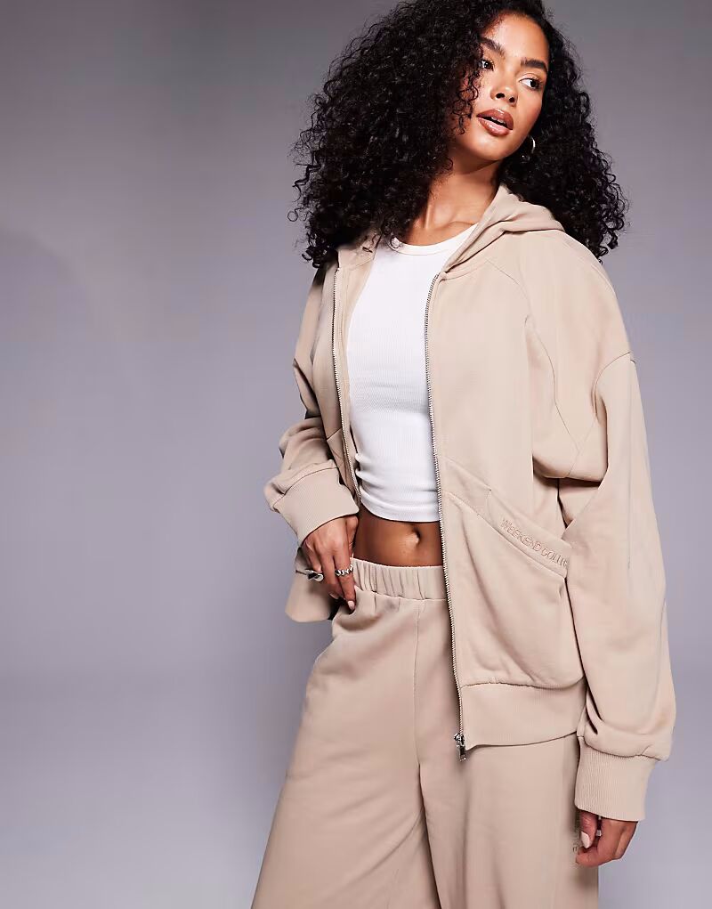 

Толстовка на молнии с вышитым логотипом шоколадного цвета Asos Weekend Collective