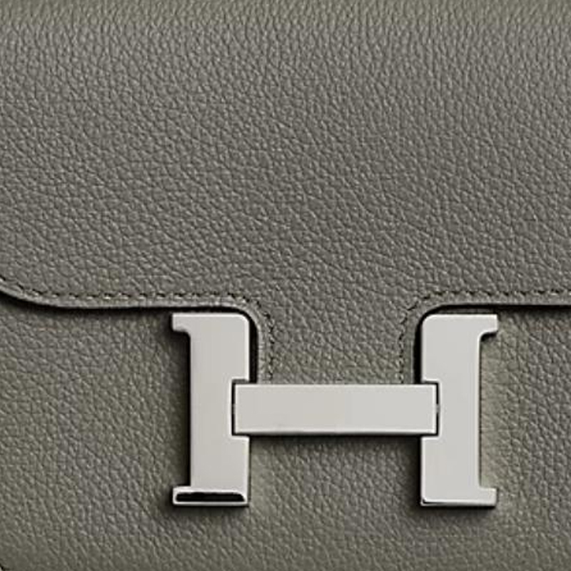 HERMES Кошелек-монетница Constance Slim Silver Tone Buckle из телячьей кожи Evercolor для женщин, 0L, цвет Grismeyer Rain Cloud Gray — фото 4