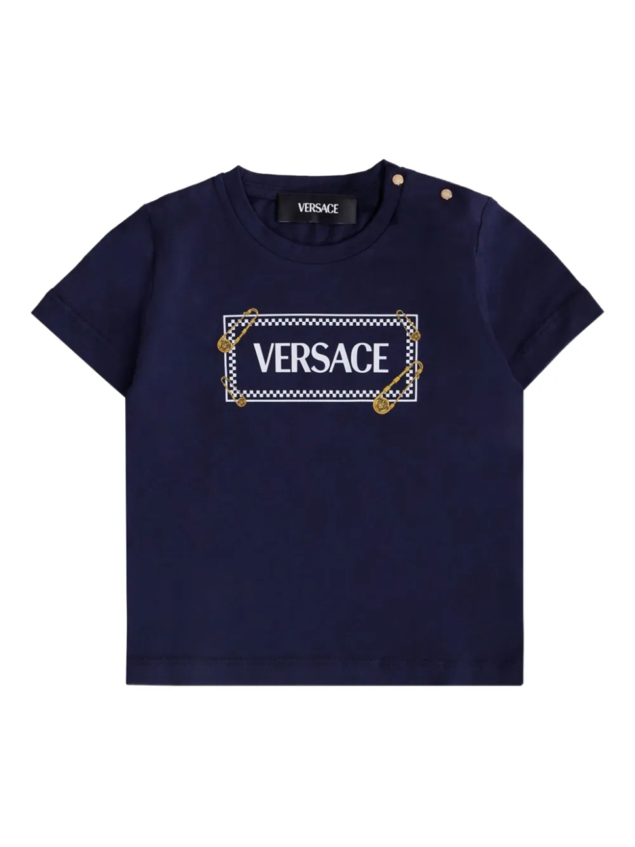 

Футболка с логотипом в виде английской булавки Versace Kids, синий