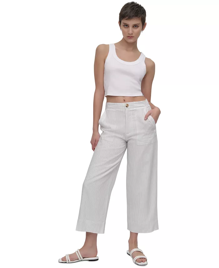 

Женские укороченные льняные брюки с широкими штанинами DKNY Jeans, синий