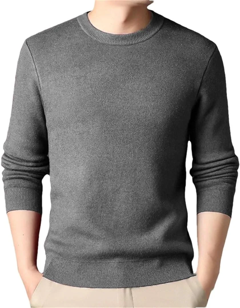 

Мужской свитер с круглым вырезом однотонный вязаный