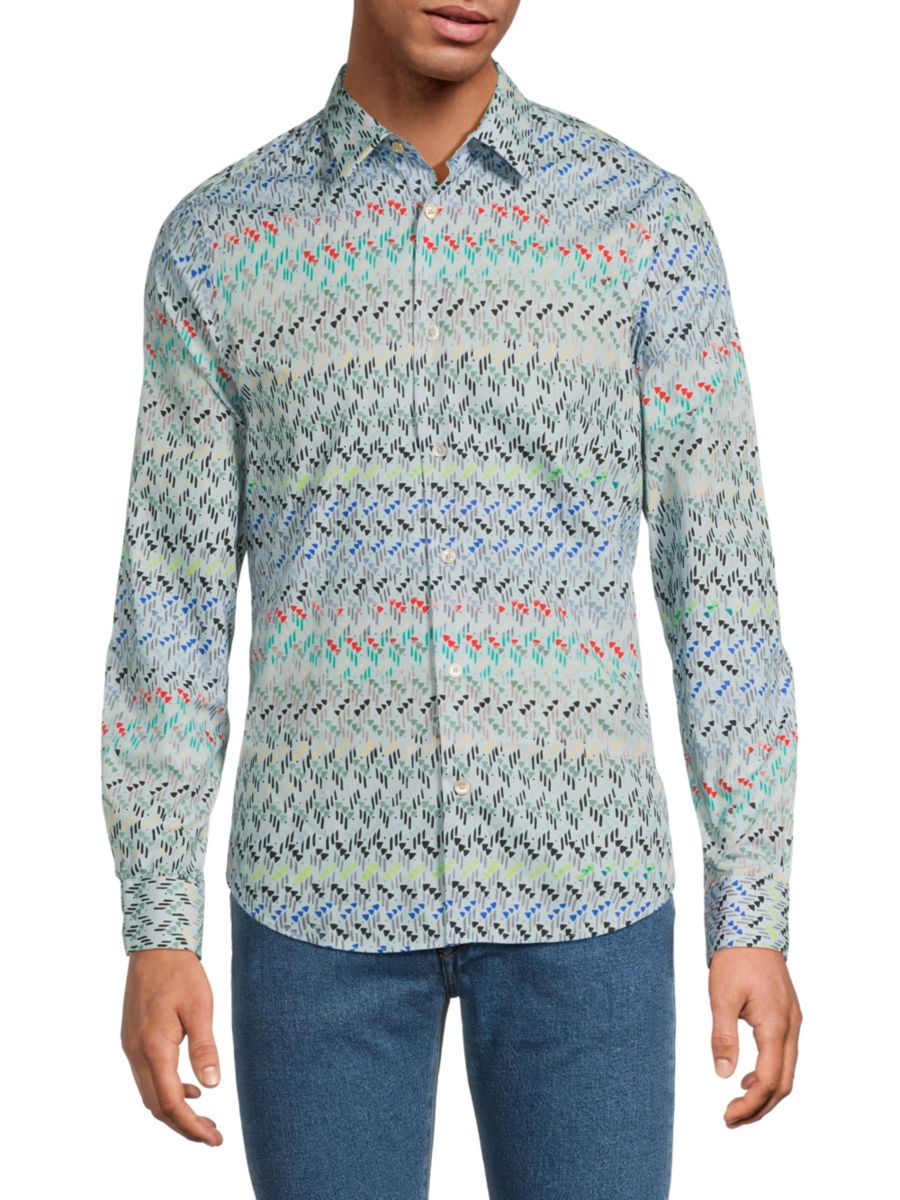 

Рубашка облегающего кроя из хлопка с геометрическим принтом Paul Smith, цвет Light Blue Multi