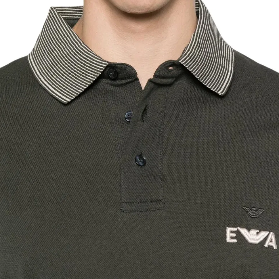 Поло с полосатым воротником и логотипом Eagle EMPORIO ARMANI, Dark Green — фото 4